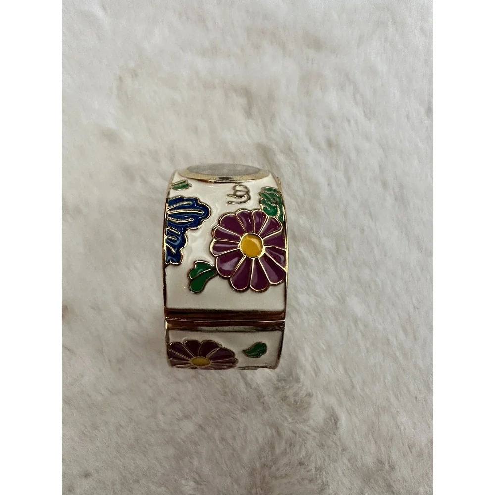 Met‎ Museum MMA Enamel Cuff Watch Art Nouveau Tiffany Floral Gold Tone Japan